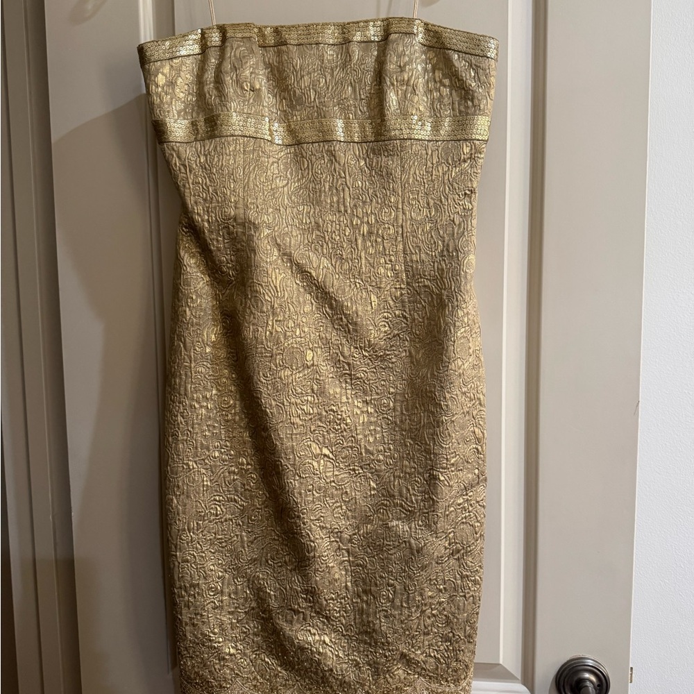 Carmen Marc Valvo Strapless Metallic Dress